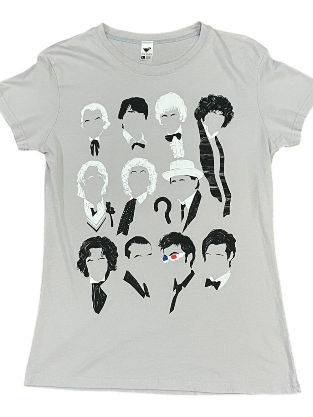 Dr. Who Minimalist 11 Incarnations Graphic Novelty T-Shirt Gray Cotton Sz L